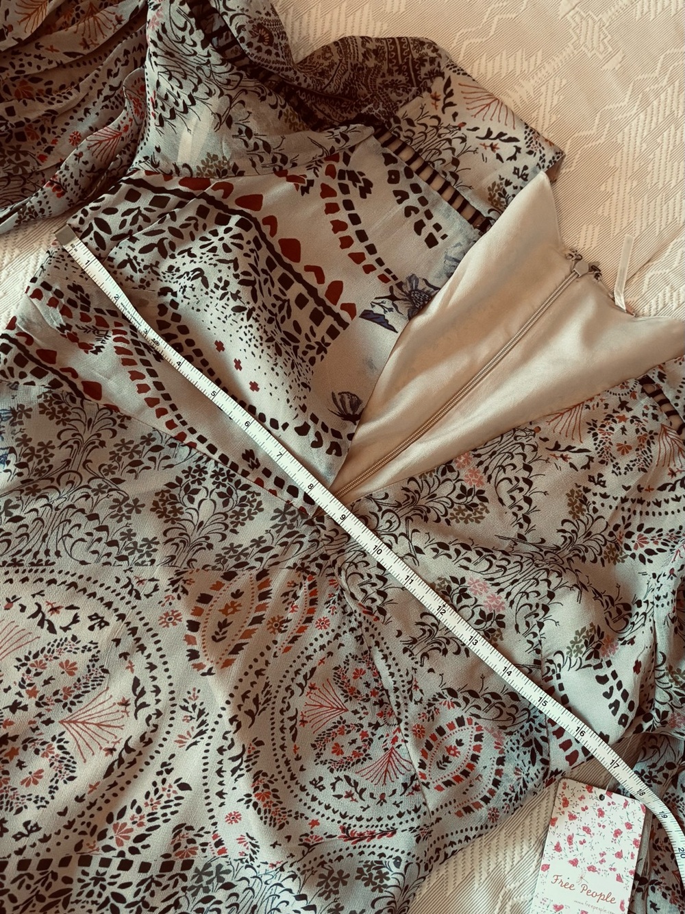 FREE PEOPLE “Moroccan Dreams” Boho Maxi Dress ~ SZ 8 ~ beige/blue/multi ~ NWT! - Picture 12 of 17